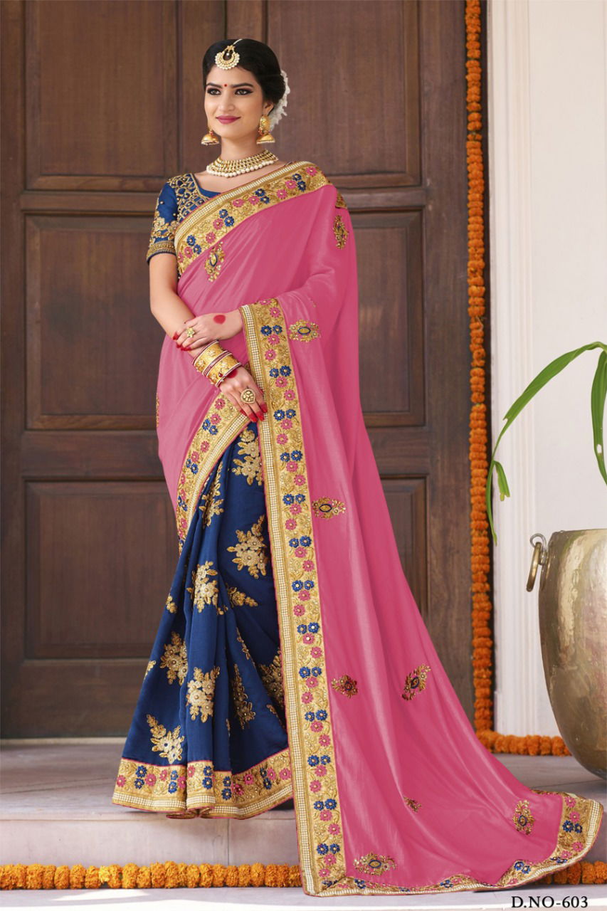 404 SBP Embroidery Double Colour Sarees Silk Catalog
